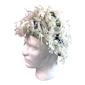 Vintage Floral Womens Cloche Hat With White Silk Petals Mesh Lining Church Fancy